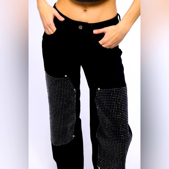 Callie Lives Denim - Callie Lives Xena Widow Rhinestone Detail Wide Leg Plus Size Jean S L XL 1X